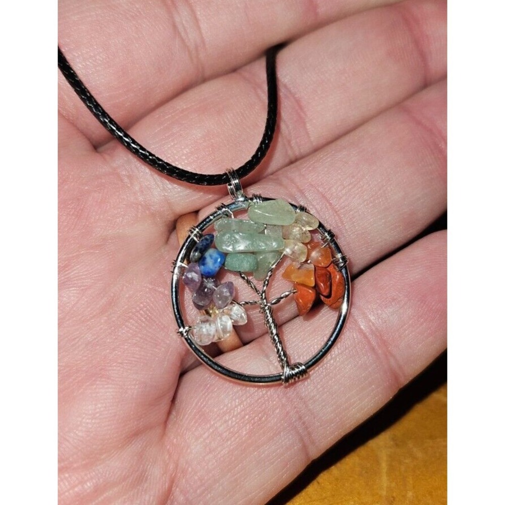 Tree of Life Multicolor Tourmaline Silver-Tone Pendant Brand New No Tags
